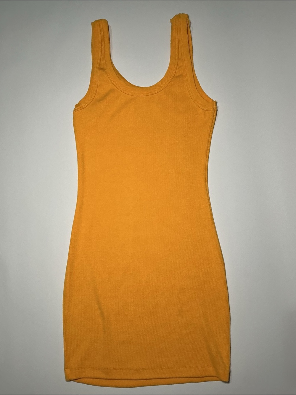 Y2K Orange Ribbed Knit Body Con Mini Dress Womens S  Sleeveless Tank Scoop Neck